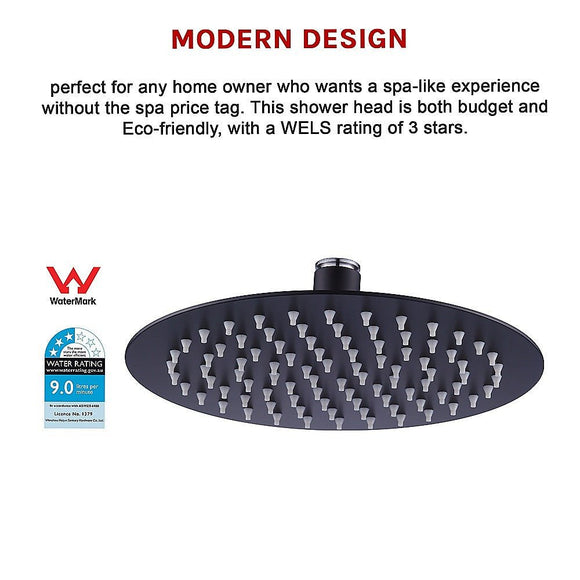 200mm Shower Head Round 304SS Electroplated Matte Black Finish - RnR Galore