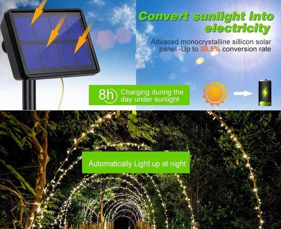 20m 200 LED Solar Powered Outdoor Lights with 8 Lighting Modes and Waterproof for Home,Garden and Decoration - RnR Galore