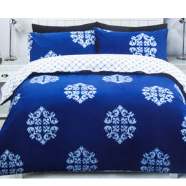 225TC Geo Damask Cotton Rich Easy Care Quilt Cover Set Queen - RnR Galore
