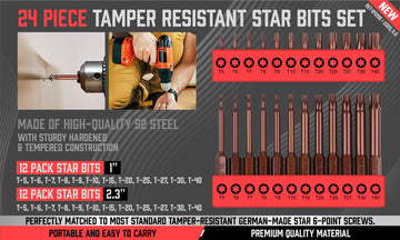 24Pc Torx Bit Set Star Head Screwdriver Bit Long Security Temper Proof T5 - T40 - RnR Galore