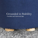 2X Fabric Ottoman Round Wooden Leg Foot Stool - DARK BLUE - RnR Galore