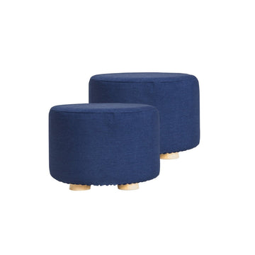 2X Fabric Ottoman Round Wooden Leg Foot Stool - DARK BLUE - RnR Galore