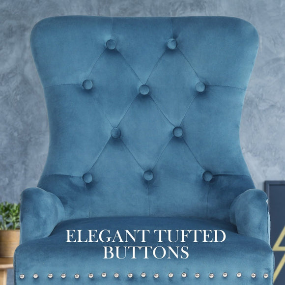 2X French Provincial Dining Chair Ring Studded Velvet Rubberwood Leg LISSE NAVY BLUE - RnR Galore