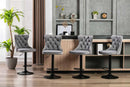 2x Height Adjustable Swivel Bar Stool Velvet Nailhead Barstool with Footrest - RnR Galore