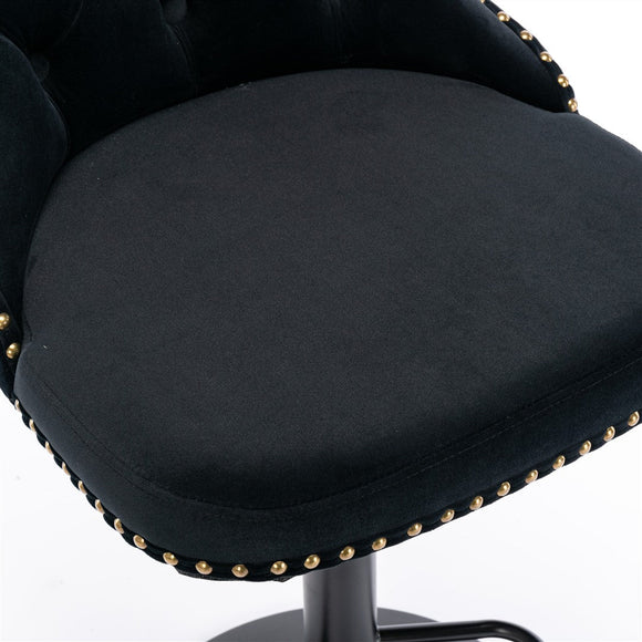 2x Height Adjustable Swivel Bar Stool Velvet Nailhead Barstool with Footrest - RnR Galore