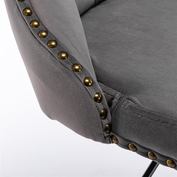 2x Height Adjustable Swivel Bar Stool Velvet Nailhead Barstool with Footrest - RnR Galore