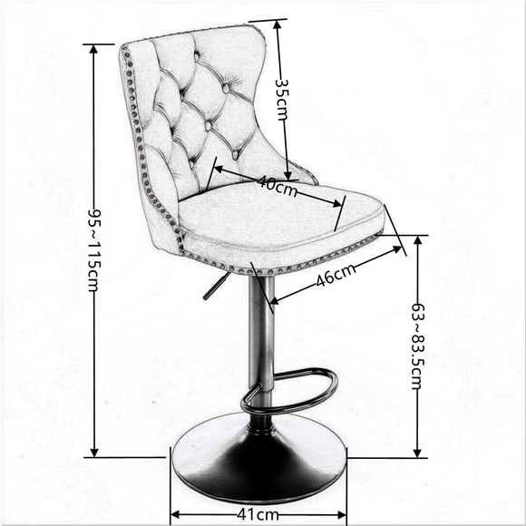 2x Height Adjustable Swivel Bar Stool Velvet Nailhead Barstool with Footrest - RnR Galore