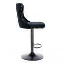 2x Height Adjustable Swivel Bar Stool Velvet Nailhead Barstool with Footrest - RnR Galore