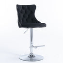 2x Height Adjustable Swivel Bar Stool Velvet Studs Barstool with Footrest and Chromed Base - Black - RnR Galore