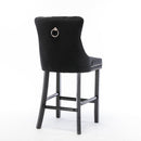 2X Velvet Bar Stools with Studs Trim Wooden Legs Tufted Dining Chairs Kitchen - RnR Galore