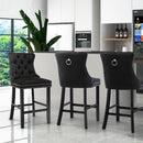 2X Velvet Bar Stools with Studs Trim Wooden Legs Tufted Dining Chairs Kitchen - RnR Galore