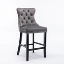 2X Velvet Bar Stools with Studs Trim Wooden Legs Tufted Dining Chairs Kitchen - RnR Galore