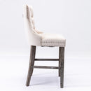 2X Velvet Bar Stools with Studs Trim Wooden Legs Tufted Dining Chairs Kitchen - RnR Galore