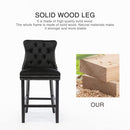 2X Velvet Bar Stools with Studs Trim Wooden Legs Tufted Dining Chairs Kitchen - RnR Galore