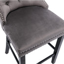 2X Velvet Bar Stools with Studs Trim Wooden Legs Tufted Dining Chairs Kitchen - RnR Galore