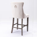 2X Velvet Bar Stools with Studs Trim Wooden Legs Tufted Dining Chairs Kitchen - RnR Galore