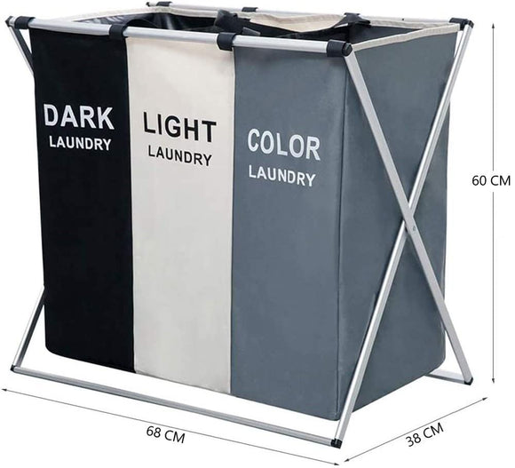3 in 1 Large 135L Laundry Clothes Hamper Basket with Waterproof bags and Aluminum Frame (Multi) - RnR Galore