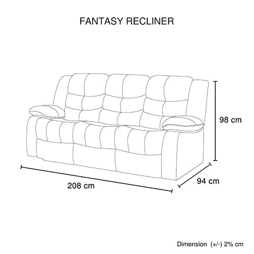 3 Seater Recliner Sofa In Faux Leather Lounge Couch in Black - RnR Galore