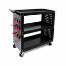 3 - Tier Heavy Duty Steel Tool Trolley - Workshop Cart with Pegboard, Hooks and Locking Swivel Casters - RnR Galore