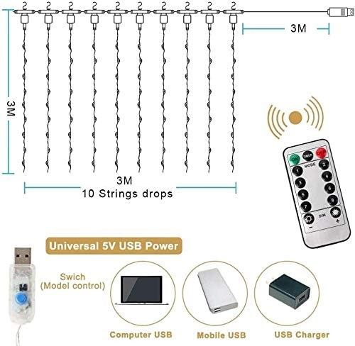 300 LEDs Window Curtain Fairy Lights 8 Modes and Remote Control for Bedroom (Multicolor, 300 x 300cm) - RnR Galore