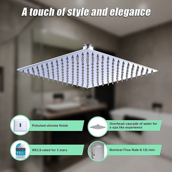300mm Shower Head Square 304SS Polished Chrome Finish - RnR Galore