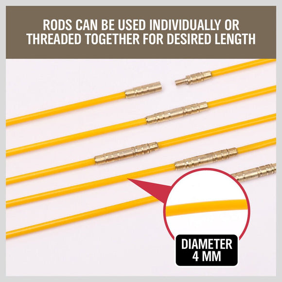 3.3m ⏀ 4mm Fibreglass Electricians Push Pull Rods Cable Cavity Contractors Duct - RnR Galore