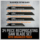 34 - Piece Reciprocating Saw Blade Set Wood and Metal Cutting Blades with Storage Pouch - RnR Galore