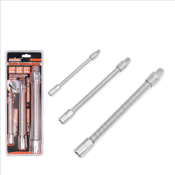 3PC Flexible Socket Extension Bars Shaft Set 1/2" 1/4" 3/8" Drive 10" 8" 6" Long - RnR Galore