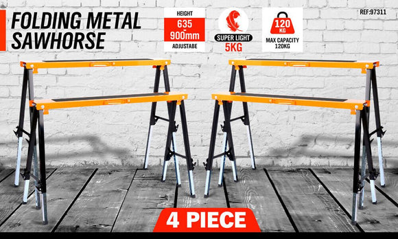 4Pc Mastercraft Sawhorse Metal Folding Non - slip Surface Saw Horse 120KG Capacity - RnR Galore