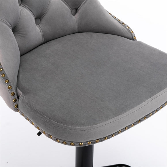 4x Height Adjustable Swivel Bar Stool Velvet Nailhead Barstool with Footrest - RnR Galore