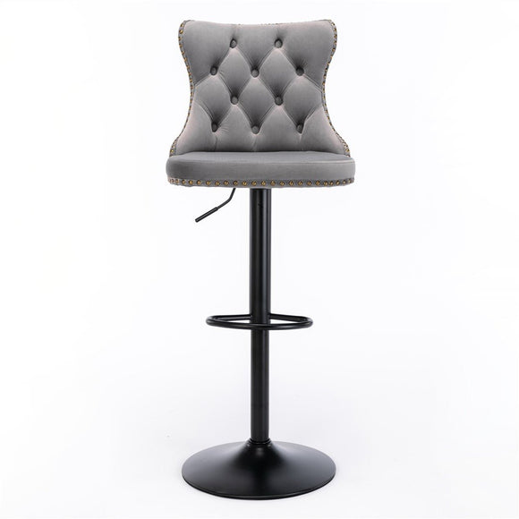 4x Height Adjustable Swivel Bar Stool Velvet Nailhead Barstool with Footrest - RnR Galore
