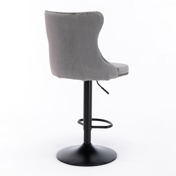 4x Height Adjustable Swivel Bar Stool Velvet Nailhead Barstool with Footrest - RnR Galore
