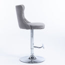 4x Height Adjustable Swivel Bar Stool Velvet Stud Barstool with Footrest and Chromed Base - Gray - RnR Galore