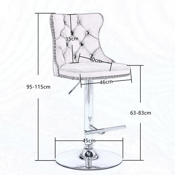 4x Height Adjustable Swivel Bar Stool Velvet Studs Barstool with Footrest and Chromed Base - Black - RnR Galore
