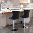 4x Height Adjustable Swivel Bar Stool Velvet Studs Barstool with Footrest and Chromed Base - Black - RnR Galore
