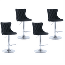 4x Height Adjustable Swivel Bar Stool Velvet Studs Barstool with Footrest and Chromed Base - Black - RnR Galore