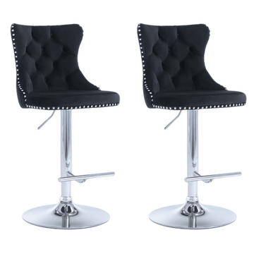 4x Height Adjustable Swivel Bar Stool Velvet Studs Barstool with Footrest and Chromed Base - Black - RnR Galore
