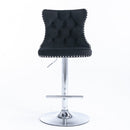 4x Height Adjustable Swivel Bar Stool Velvet Studs Barstool with Footrest and Chromed Base - Black - RnR Galore