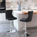 4x Height Adjustable Swivel Bar Stool Velvet Studs Barstool with Footrest and Chromed Base - Black - RnR Galore