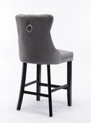 4X Velvet Bar Stools with Studs Trim Wooden Legs Tufted Dining Chairs Kitchen - RnR Galore