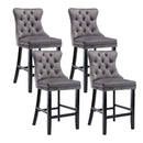 4X Velvet Bar Stools with Studs Trim Wooden Legs Tufted Dining Chairs Kitchen - RnR Galore