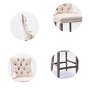 4X Velvet Bar Stools with Studs Trim Wooden Legs Tufted Dining Chairs Kitchen - RnR Galore