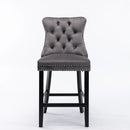 4X Velvet Bar Stools with Studs Trim Wooden Legs Tufted Dining Chairs Kitchen - RnR Galore