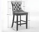 4X Velvet Bar Stools with Studs Trim Wooden Legs Tufted Dining Chairs Kitchen - RnR Galore