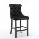 4X Velvet Bar Stools with Studs Trim Wooden Legs Tufted Dining Chairs Kitchen - RnR Galore