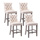 4X Velvet Bar Stools with Studs Trim Wooden Legs Tufted Dining Chairs Kitchen - RnR Galore
