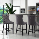 4X Velvet Bar Stools with Studs Trim Wooden Legs Tufted Dining Chairs Kitchen - RnR Galore
