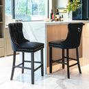 4X Velvet Bar Stools with Studs Trim Wooden Legs Tufted Dining Chairs Kitchen - RnR Galore