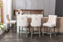 4X Velvet Bar Stools with Studs Trim Wooden Legs Tufted Dining Chairs Kitchen - RnR Galore