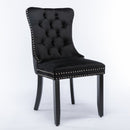 4x Velvet Dining Chairs Upholstered Tufted Kithcen Chair with Solid Wood Legs Stud Trim and Ring - Black - RnR Galore